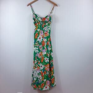 Aquari Women’s Small Dress Beachy Floral Green Linen Blend Vacation Romantic